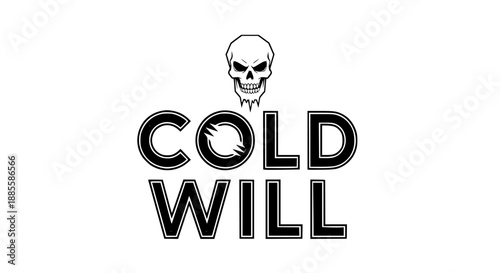 Stylized skull logo with bold 'cold will' text representing determination and strength Vector, illustration