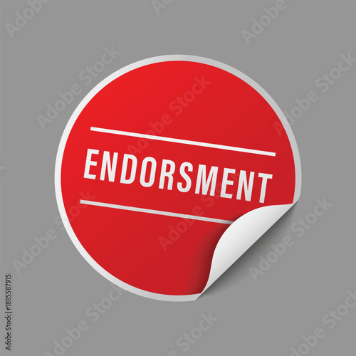 Red round peeled sticker with white endorsement text for marketing promotion and brand product social media
