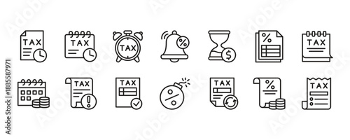 Tax Deadline Icon Set. Vector Graphic Illustration.