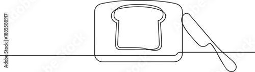 Bread with a knife one continuous line art, Vector illustration, One line art, Line art graphic style
