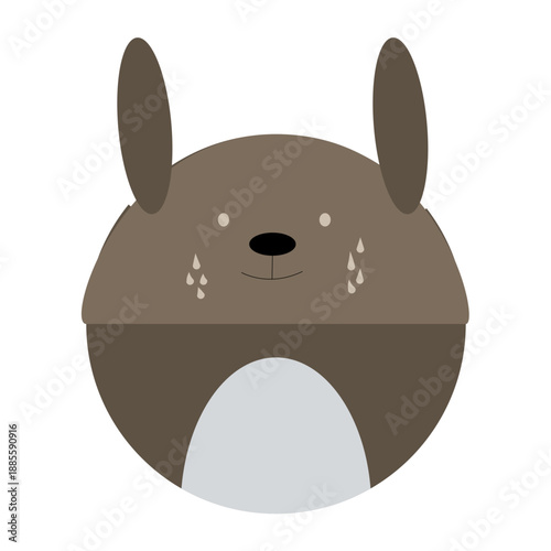 A cute cartoon vector illustration of a happy bunny rabbit holding a decorated egg as a funny holiday animal mascot