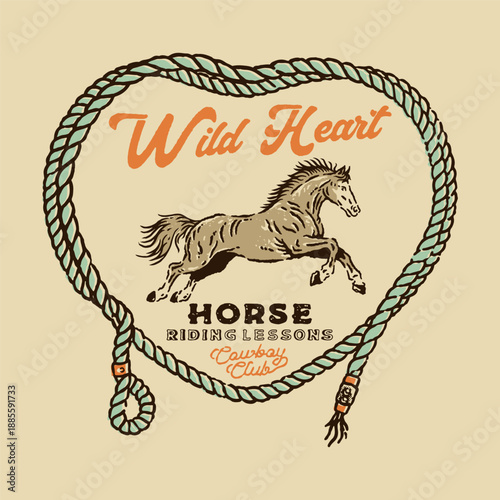 horse illustration rope graphic logo design cowboy badge hand drawn vintage