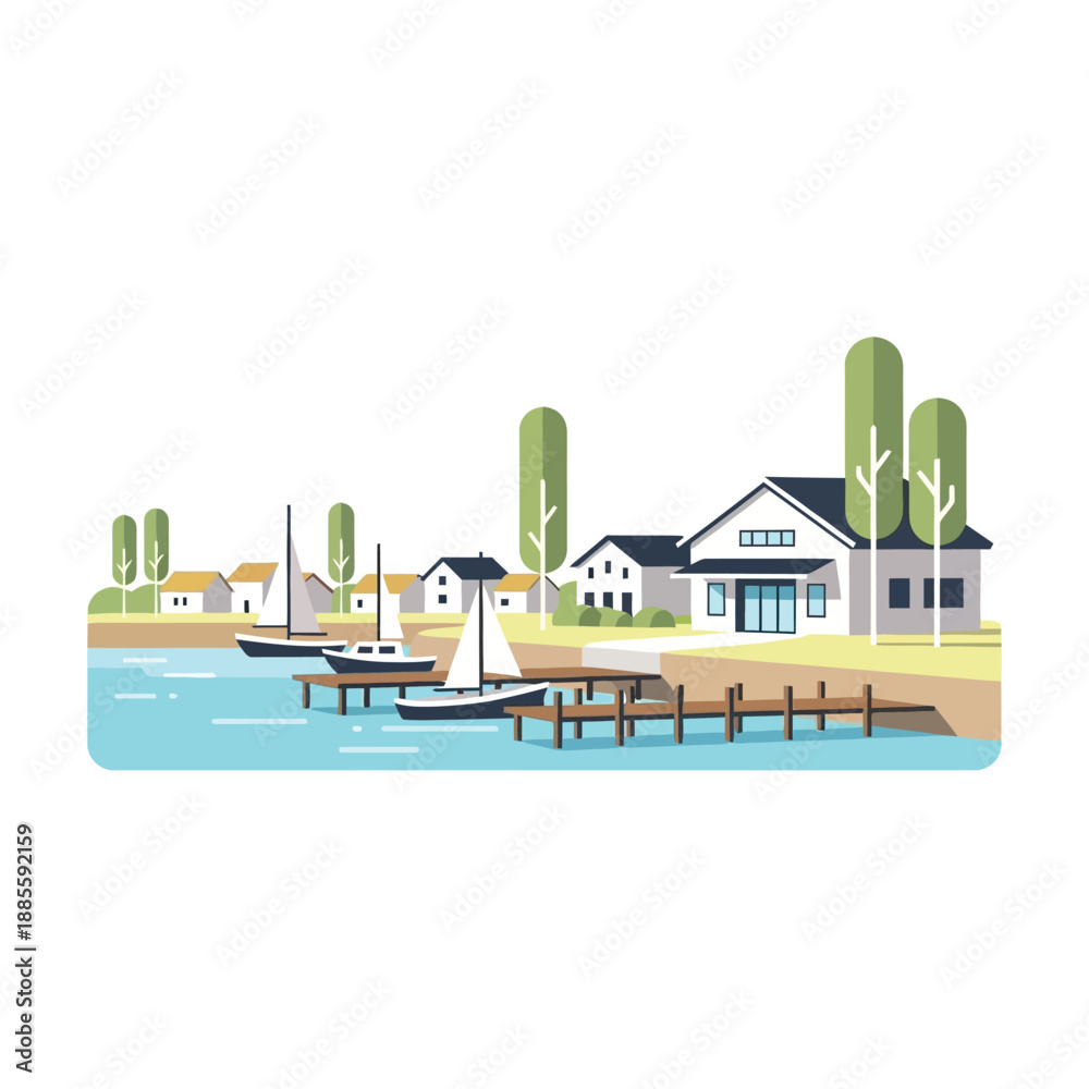 Naklejka premium Illustration of House by the Water.