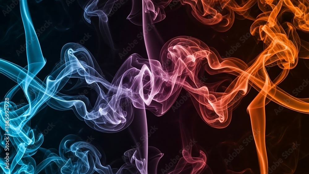 Obraz premium Colorful smoke swirling in darkness.