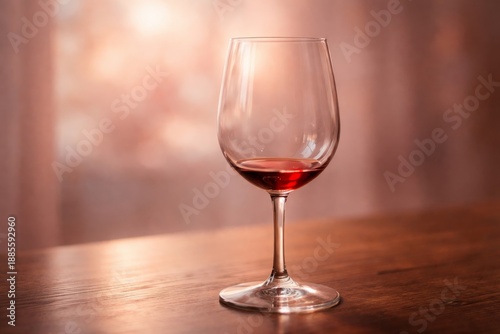 A glass with a small amount of red liquid rests on a wooden surface evoking feelings of sadness related to Valentines Day