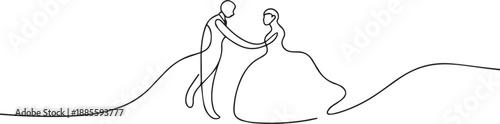 couple wedding one continuous line art, Vector illustration, One line art, Line art graphic style