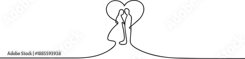 couple wedding one continuous line art, Vector illustration, One line art, Line art graphic style