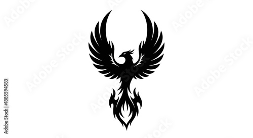 Black phoenix silhouette on white background