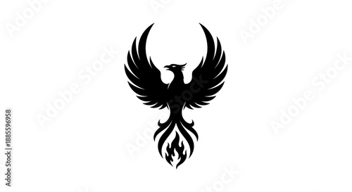 Black phoenix silhouette on white background