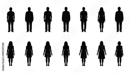 Silhouettes of various people isolated on white background, Vector