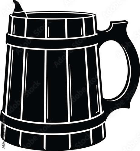 Black wooden beer mug silhouette vintage tankard icon isolated on white background for pub brewery logo design illustration clipart vectorBlack wooden