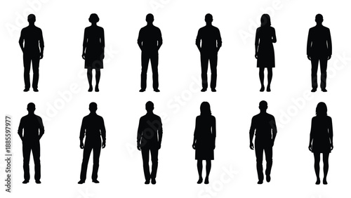 Silhouettes of various individuals isolated on white background, Vector
