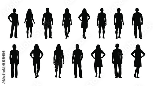 Collection of silhouetted human figures isolated on white background, Vector