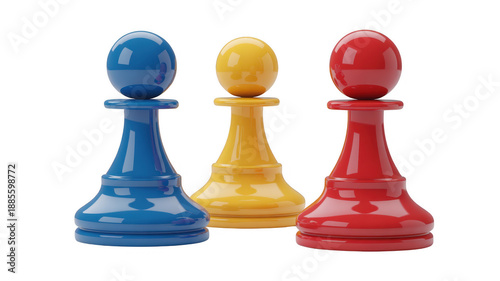 Colorful chess pawns colorful pieces blue pawn red pawn isolated on a transparent background