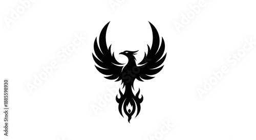 Black phoenix silhouette on white background
