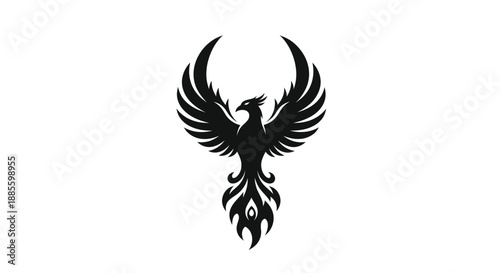 Black phoenix silhouette on white background
