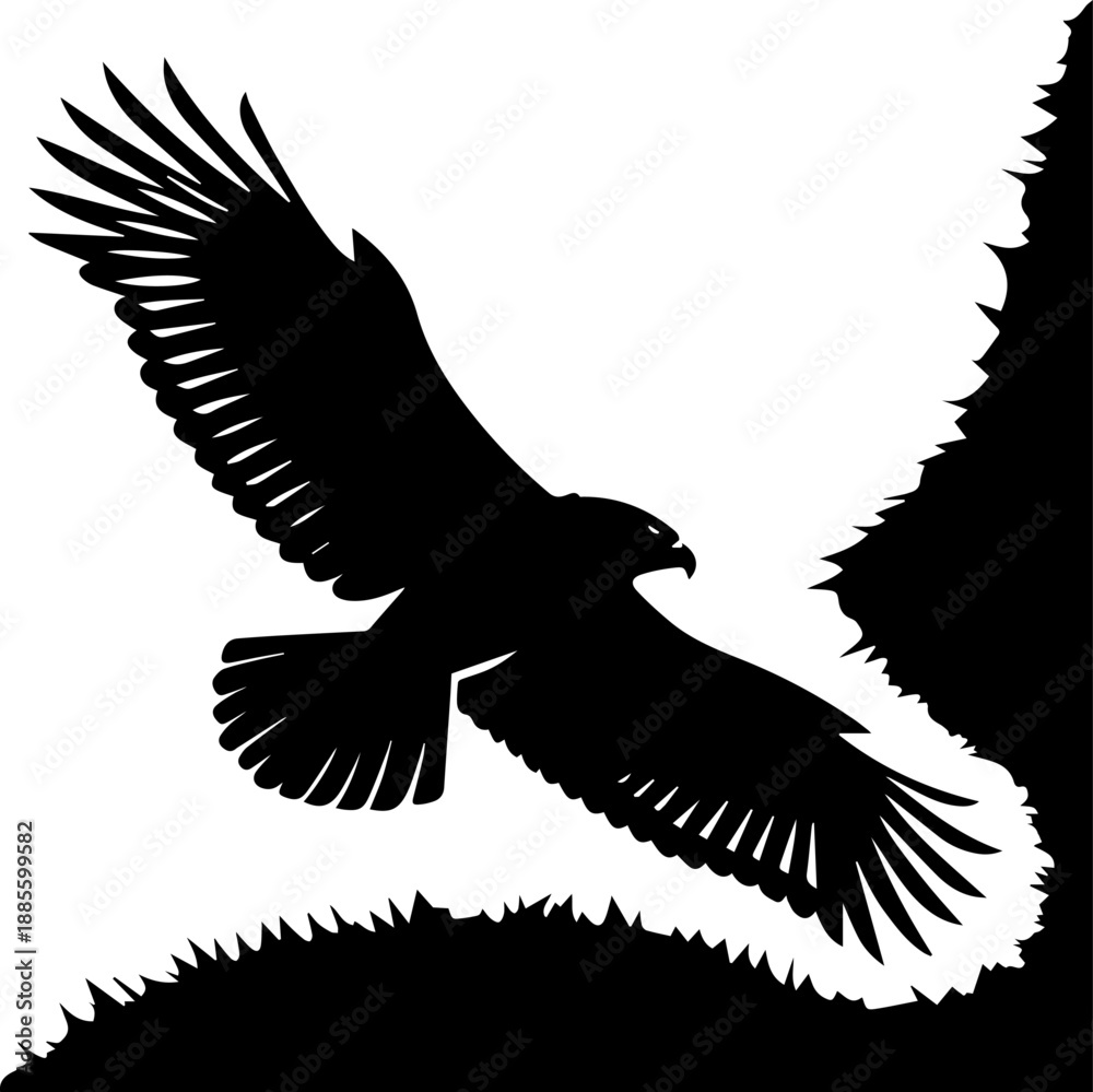 Obraz premium Flying Eagle Black Silhouette Wildlife Illustration