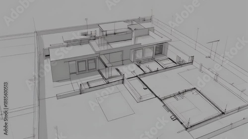 Architectural sketch of a modern house perspective view.