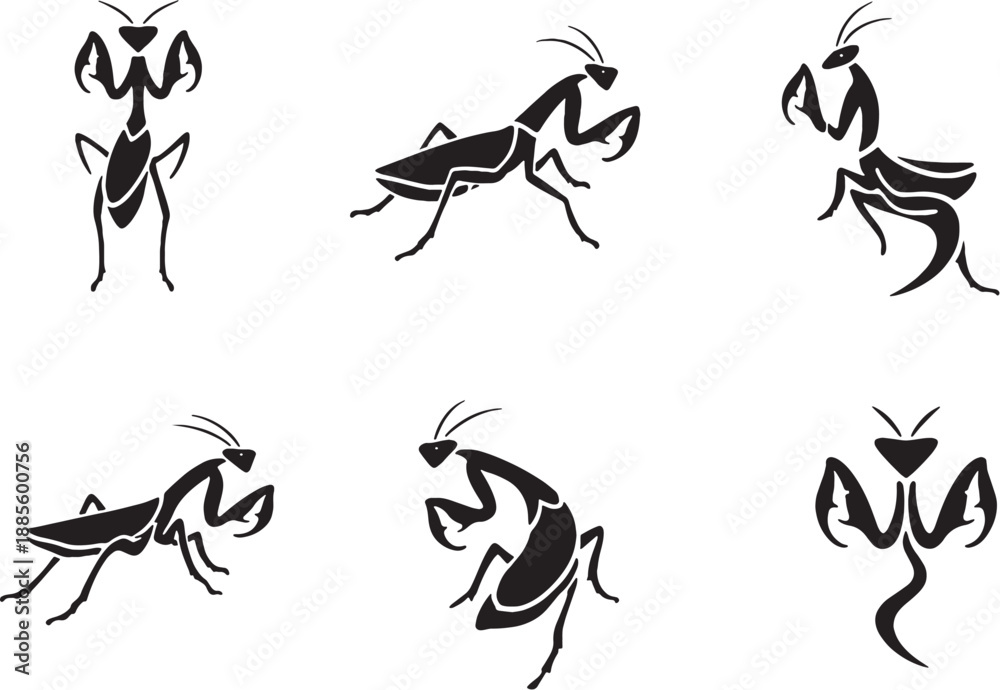 Fototapeta premium Praying Mantis S Curve Ornament Icon Set