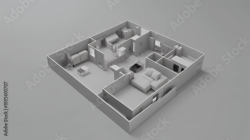 3D render of a simple apartment floor plan design