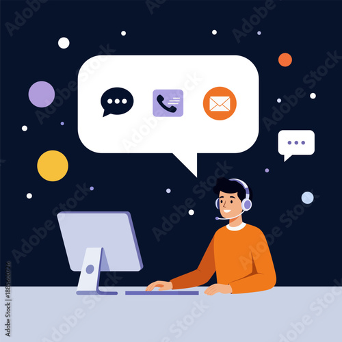 Male support agent with headset computer