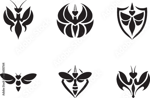 Praying Mantis Wing Crest Ornament Icon Set