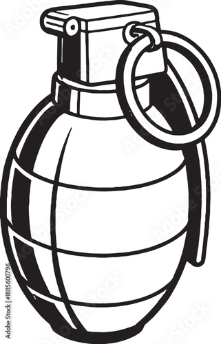 Pineapple Hand Grenade Black and White Line Art Illustration