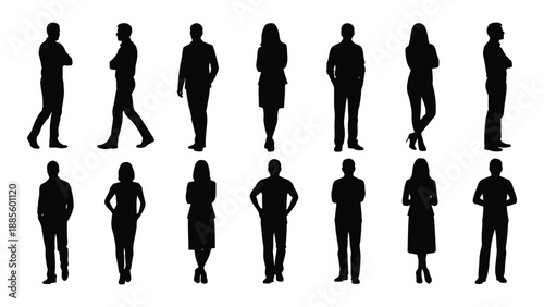 Silhouettes of various people isolated on white background, Vector