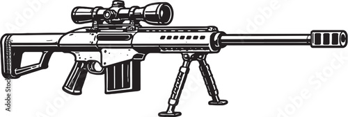 Barrett M82 Anti Materiel Rifle Black and White Line Art Illustration