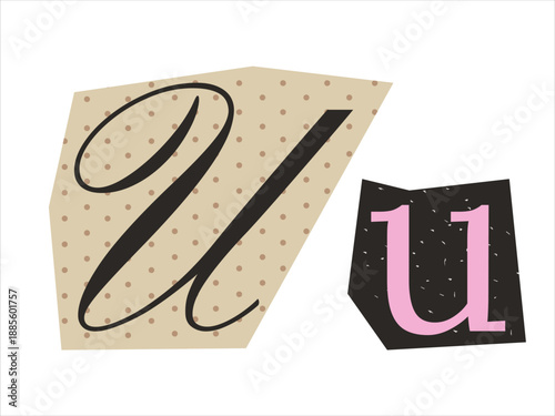Elegant Uppercase and lowercase letter U cut out of paper. Graphic element for a scrapbooking