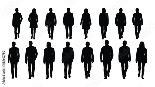 Silhouettes of people walking isolated on white background, Vector
