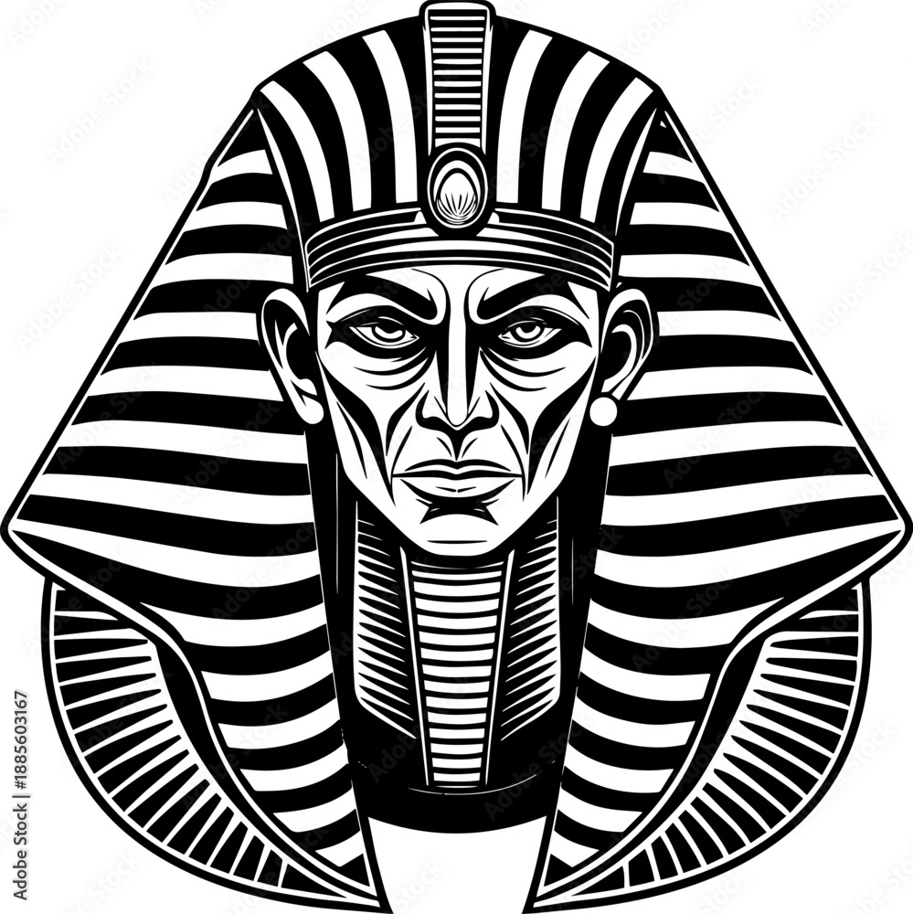 custom made wallpaper toronto digitalA black and white illustration of King Tutankhamun's burial mask.