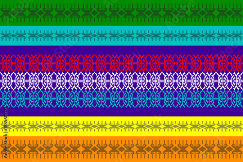 Colorful pixel art pattern inspired by textile motifs, celebrating love, diversity, and LGBTQ+ pride with vibrant hearts and geometric symmetry, ideal for fabric, wallpaper, and vector illustration 