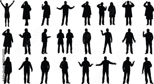 Set of Beautiful Silhouettes of Pregnant Women Walking and Posing in Long Dresses Isolated on White Background for Maternity Design Concepts