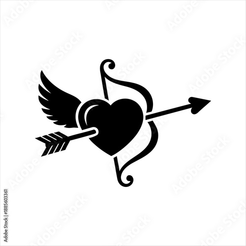 Heart with arrow and wings graphic design