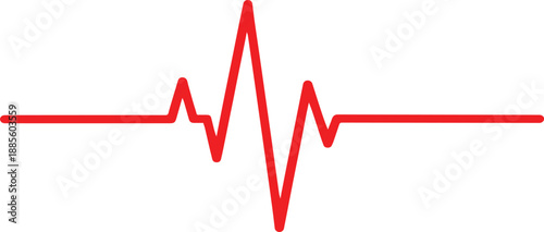 Minimal red heartbeat waveform isolated on white background. ECG style pulse line representing health, life, or medical monitoring signal. Ideal for cardiology, fitness, and healthcare concepts. 