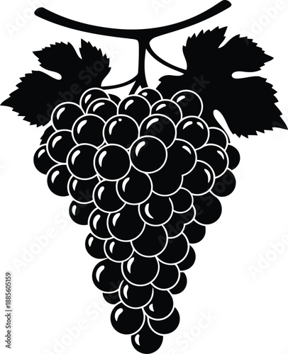 Grapes cluster vector silhouette with leaves black isolated illustration for wine design