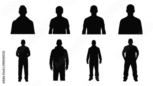 Silhouettes of people in various poses isolated on white background, Vector