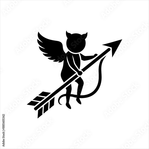 Devil cupid silhouette with arrow and wings