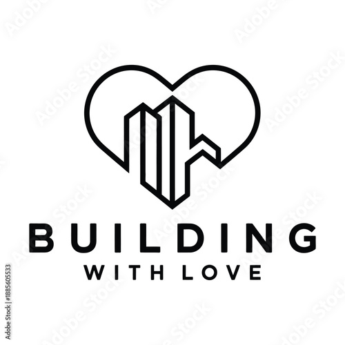 Building with love logo heart shape design construction symbol icon