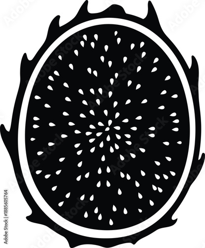 Dragon fruit vector silhouette illustration, tropical exotic fruit black and white clipart