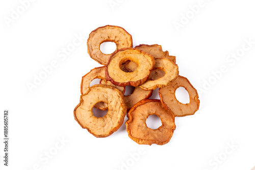 Dried apple slices on a whi...