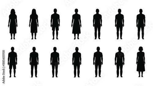 Silhouettes of various figures isolated on white background, Vector