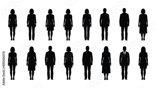 Silhouettes of diverse individuals isolated on white background, Vector