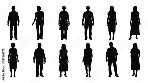 Silhouettes of various people isolated on white background, Vector