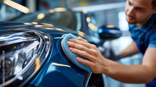 Washing and drying cracks in car body near rear-view mirrors, faceless detailing, vehicle maintenance, automotive cleaning, paint care, defocused exterior, with copy space