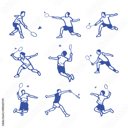 Dynamic Badminton Player Vector Illustrations Set