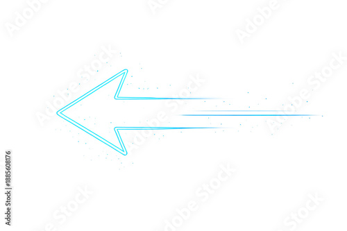 Blue color bright light neon arrow left direction with glowing effect on transparent background for stylish designs