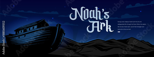 Noah’s Ark Nighttime Biblical Scene Vector for banner culture and religion events