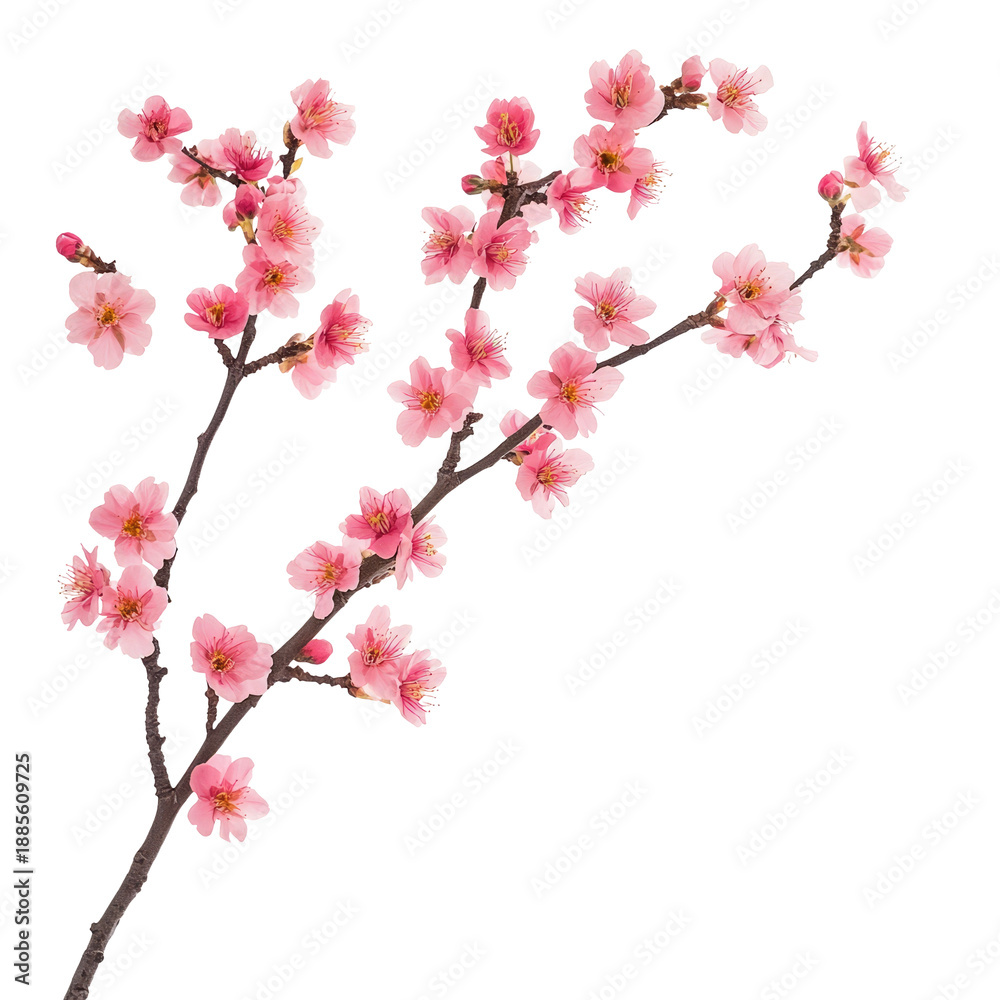Fototapeta premium Cherry blossom branch extending from tree isolated on transparent background